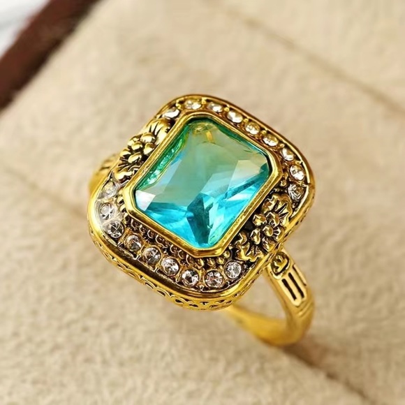 14k Gold Plated & Apatite Ring Size 7 - Picture 2 of 5